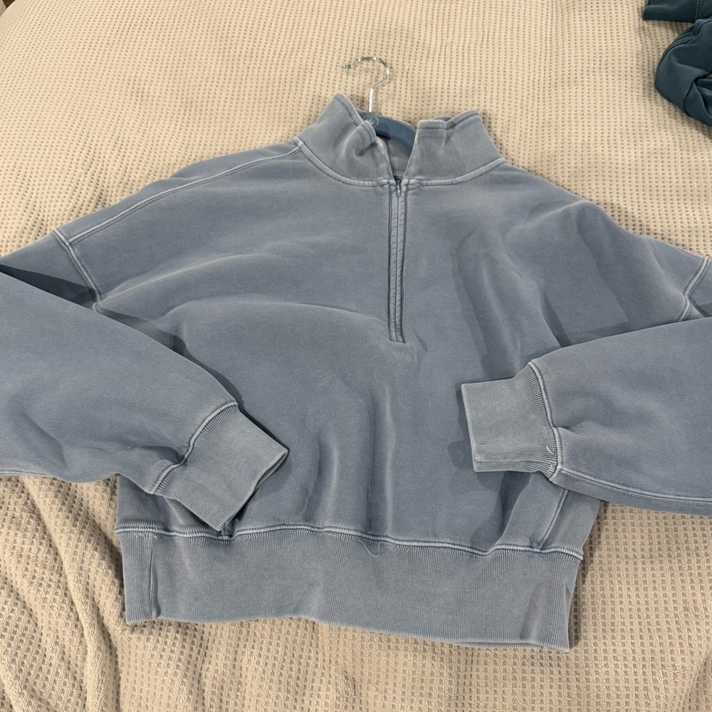 Abercrombie and Fitch essential crop half zip light blue
